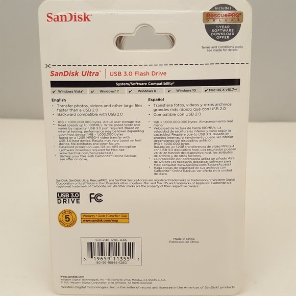 SanDisk 128GB ULTRA USB 3.0 FLASH DRIVE - Picture 2 of 3